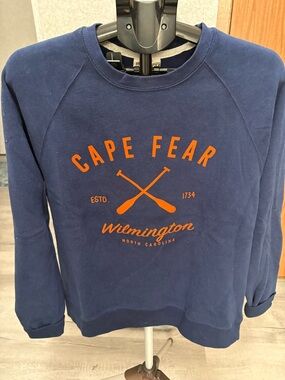 Vintage Navy Crewneck Sweatshirt with Orange Cape Fear Graphic